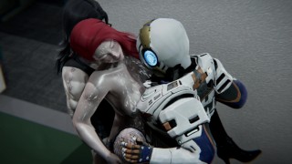 CYBERPUNK Gangbang Missionary, MMF, Doggystyle, Fingering, Orgasm, Cumshot